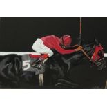 K. ELLWOOD (XX). Twentieth century horse racing scene, signed lower right, mixed media on card,