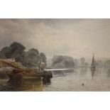 SAM BOUGH (1822-1878). Henley on Thames with sailing vessels and figures, signed and dated 1870