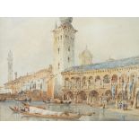(XIX-XX). Venetian scene with boats and figures, unsigned, watercolour, framed and glazed, 14 x 16
