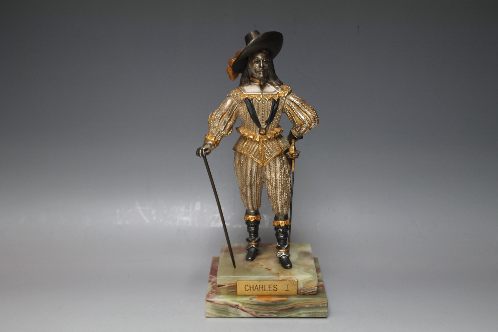 A BIRMINGHAM MINT LIMITED EDITION BRONZE FIGURE OF CHARLES I, on onyx base, H 27.5 cm