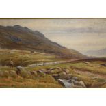 SIR ALFRED EAST (1849-1913). Mountainous landscape with shepherd and sheep 'The Path Across the