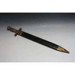 A FRENCH GLADIUS TYPE SHORT SWORD, stamped Chatellerault 1833, with leather scabbard, L 65.5 cm