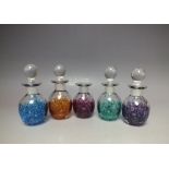 ANDREW SAUNDERS - A COLLECTION OF CONTEMPORARY STUDIO GLASS SCENT BOTTLES, in varying mottled tones,