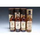 3 GIFT TUBE BOTTLES OF ABERLOUR 10 YEARS OLD WHISKY, together with 1 gift tube bottle of Knockando