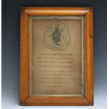 AN EARLY FRAMED FAMILY CREST, for the name Walter, H 40 cm