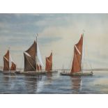 B. MARTIN (XX). English school, riverscape with Norfolk barges and figures, signed lower right,