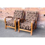 A PAIR OF MID 20TH CENTURY CHRISTIE TYLER AEROPLANE CHAIRS, upholstered, bentwood frame, original