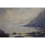 (XIX - XX). A rocky coastal scene with seagulls, indistinctly signed lower left, oil on canvas,