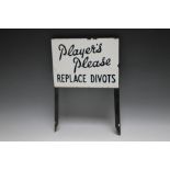 A VINTAGE 'PLAYER'S PLEASE' ENAMEL 'REPLACE DIVOTS' SIGN, W 20.75 cm