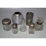 A COLLECTION OF VINTAGE LIDDED VANITY JARS ETC, to include hallmarked silver examples, together with