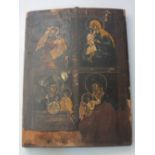 AN EARLY RELIGIOUS ICON, four Madonna and Child studies, with paint losses, unsigned, oil on