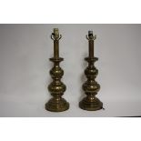 A PAIR OF BRASS TABLE LAMPS, tallest H 49 cm