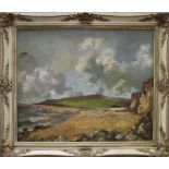 J BRADY ? (XX). Country landscape, signed lower right but indistinct, oil on board, framed, 49 x
