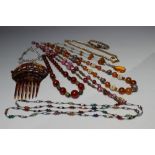 A COLLECTION OF VINTAGE COSTUME JEWELLERY NECKLACES, various styles and periods to include a