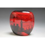 A PEGGY DAVIS LIMITED EDITION OF 100 RUBY FUSION VASE - BIG BEN, H 20 cm