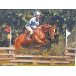 TWENTIETH CENTURY IMPRESSIONIST SHOW JUMPING SCENE, with horse and rider, indistinctly signed