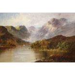 H. B. DAVIS (XIX-XX). British school, Scottish Highland lake scene with sailing vessel, see verso,