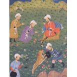 (XVIII - XIX). Moghul school, figures hunting a tiger, unsigned, inscribed verso, mixed media on