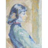 A 20TH CENTURY IMPRESSIONIST PORTRAIT STUDY OF A SEATED YOUNG WOMAN, see Grosvenor Art Society label