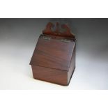 A MAHOGANY CANDLE BOX WITH SHAPED TOP, W 23.75 cm