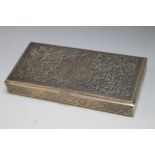 A SILVER PLATED CIGARETTE BOX, W 20.25 cm