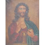 (XIX). Study of Jesus blessing a chalice, unsigned, oil on canvas, unframed, 60 x 46 cm