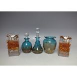 SAUNDERS & WALLACE - TWO CONTEMPORARY STUDIO GLASS SCENT CANDLESTICKS / TEA LIGHT HOLDERS, both with