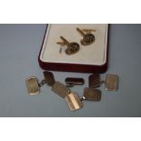 THREE PAIRS OF 9CT GOLD CUFFLINKS, one pair with engraved initials, the other two pairs free of