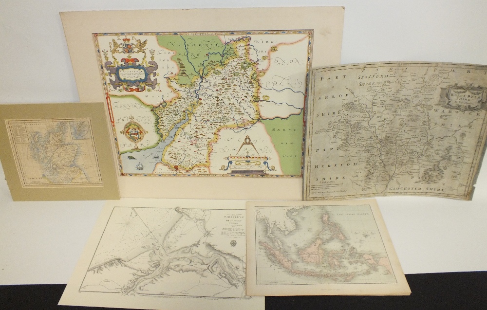 A FOLDER OF LATE 19TH / EARLY 20TH CENTURY MAPS, some hand coloured engravings, EDWARD WELLER, R.W.