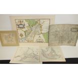 A FOLDER OF LATE 19TH / EARLY 20TH CENTURY MAPS, some hand coloured engravings, EDWARD WELLER, R.W.