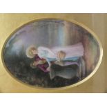 LESLIE JOHNSON (Royal Doulton Artist). See label verso, oval study, two figures in an ornamental