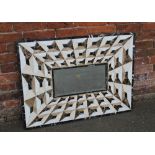 A 20TH CENTURY ITALIANATE MARBLE FRAMED MIRROR, mirror size 45 x 22 cm, overall size 101 x 74 cm