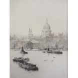 ROWLAND JOHN ROBB LANGMAID (1897-1956). Thames scene with barges in foreground and St Pauls in