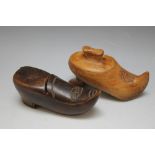 TWO NOVELTY SHOE SNUFF BOXES, W 11 cm