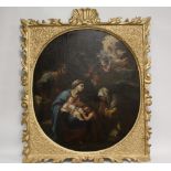 (XIX). Circular study of Mary and Jesus with figures and putti looking on, unsigned, oil on