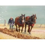 DEREK WILLIAMS (XX-XXI). British school, ploughing scene with horses and figure 'Queenie & Bess,