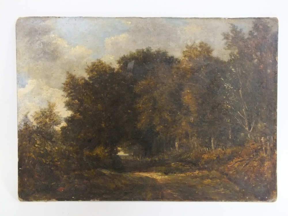 CIRCLE OF JOSEPH THORS (XIX). British school, stormy wooded landscape, unsigned, oil on millboard,