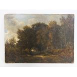 CIRCLE OF JOSEPH THORS (XIX). British school, stormy wooded landscape, unsigned, oil on millboard,