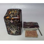 A VICTORIAN TORTOISESHELL AND MOTHER-OF-PEARL INLAID NECESSAIRE, of knife box form with concave