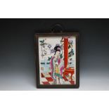 A FRAMED CHINESE PORCELAIN PLAQUE, H 37 cm