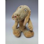 A 1930S NORAH WELLINGS 'BONES' COMICAL DOG, articulated velvet body, overall H 30 cm, together