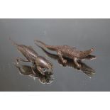 A BRONZE TYPE MINIATURE MODEL OF A LOCUST AND A CROCODILE, W 9 cm (2)