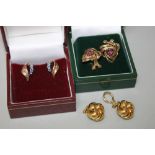 THREE PAIRS OF 9CT GOLD CLIP ON EARRINGS, to include two gem set pairs, approximate total weight 9.2