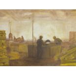 STEVE D. (XX). British school industrial scene of worker in a wood yard, signed verso, oil on canvas