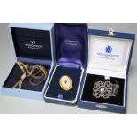 THREE BOXED ITEMS OF WEDGWOOD JEWELLERY, comprising a hallmarked silver brooch, a gilt metal