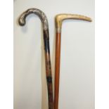 A CHILDS MALACCA RIDING CROP, together with a bamboo example, A/F (2)