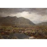 JAMES DOCHARTY (1829-1878). Stormy mountainous moorland scene with horse, cart and figures, signed