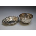 A HALLMARKED SILVER BOWL - BIRMINGHAM 1911, together with a modern pierced dish, W 15.5 cm approx