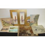 A FOLDER OF LATE 19TH / EARLY 20TH CENTURY WATERCOLOURS AND PENCIL DRAWINGS ETC., various artists