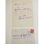 CLAUDE MONET (1840-1926). A signed letter from the artist dated 1909 and envelope sent tot the art